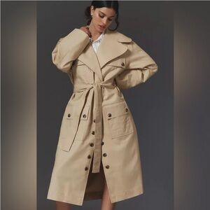 Farm Rio Women's Pockets Over Nude Trench Coat Size Large NWT‎
